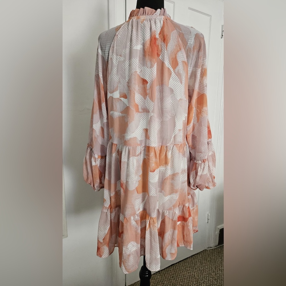 Floral Ruffle Neck Tiered Mini Shift Dress NWT - Picture 5 of 7